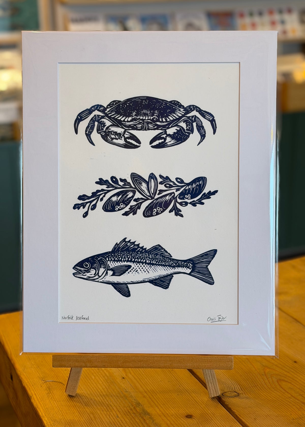 North Norfolk's Seafood/Marine Life linocut prints
