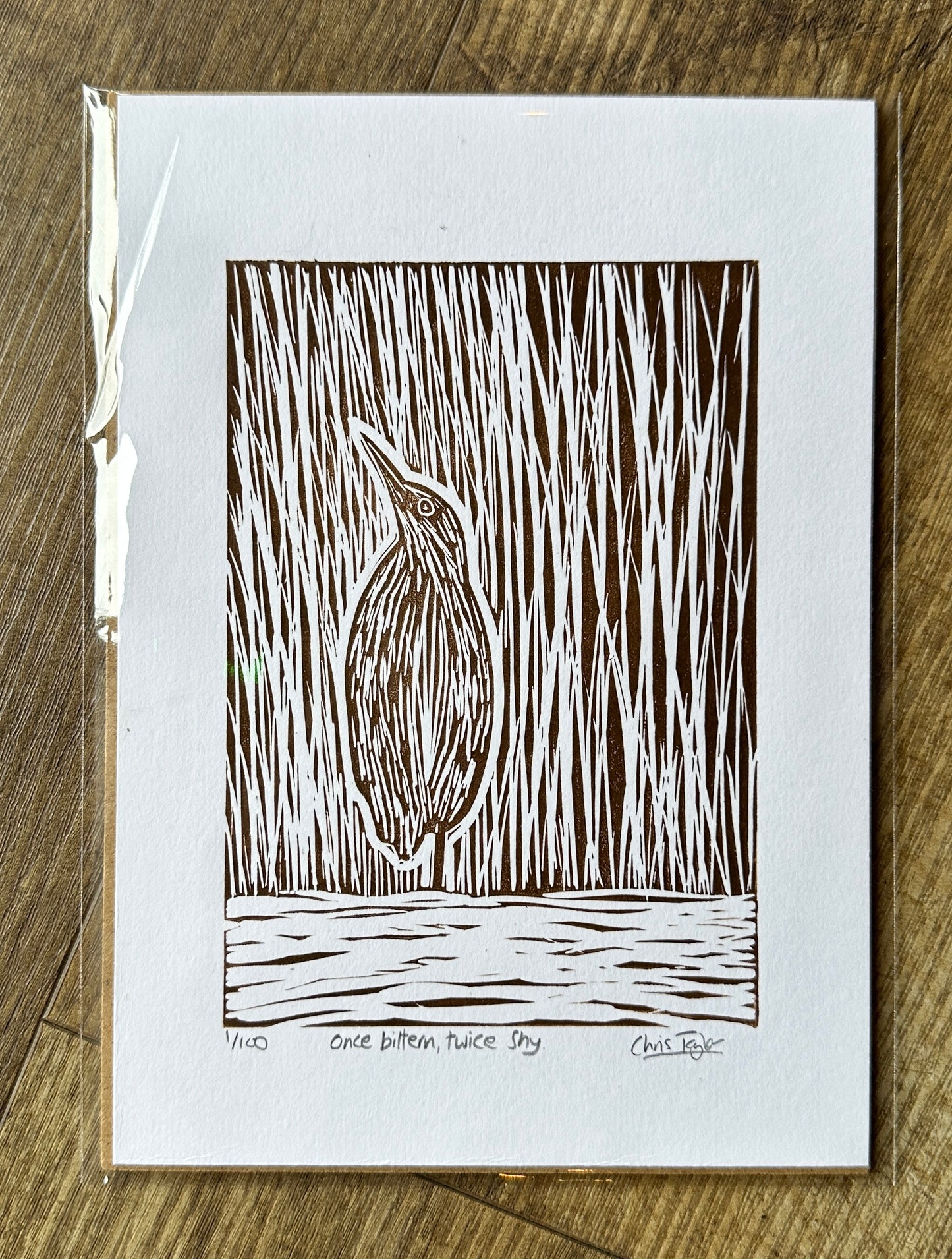 'Once bittern, twice shy', mini linocut print (A5)
