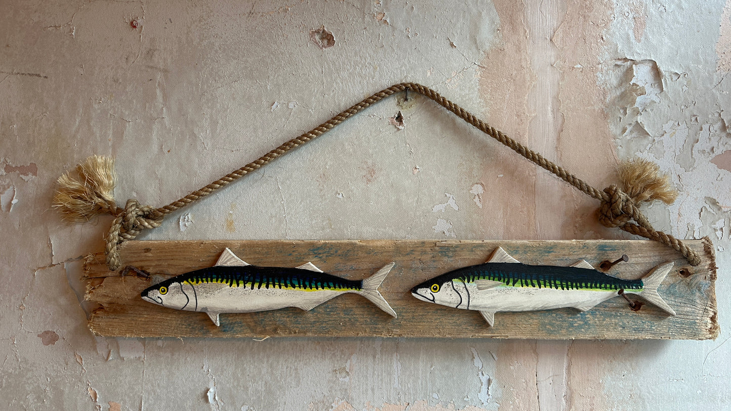 Hand-Painted Mackerel & Driftwood Wall Hanging