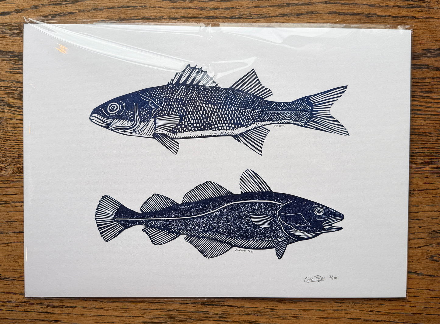 North Sea Fish 2 - A3 linocut print - Single colour