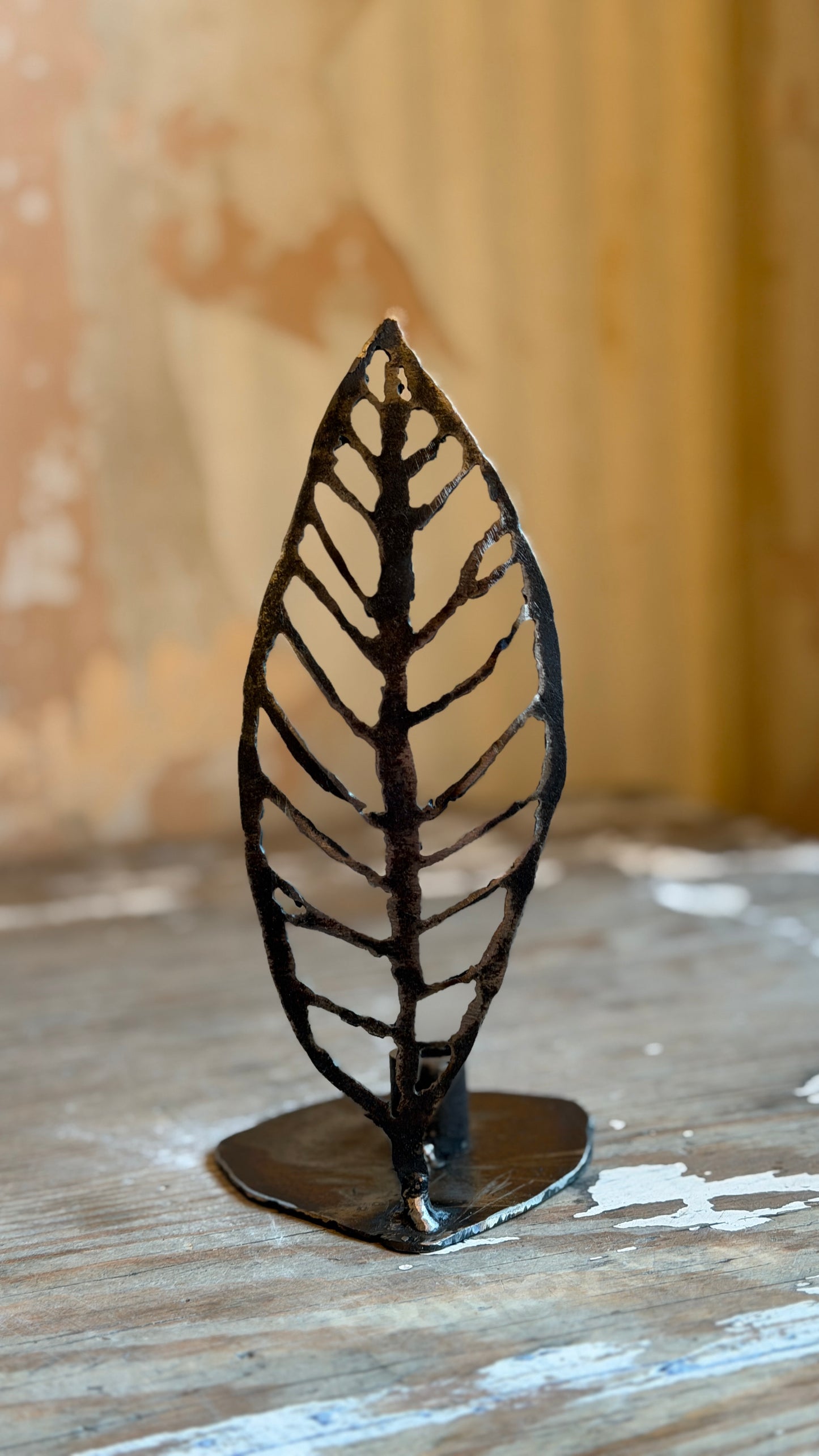 Small Steel Chestnut Leaf Candle Holder