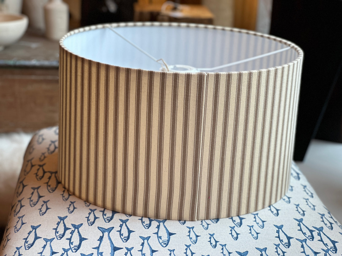 Taupe Ticking Stripe Lampshade