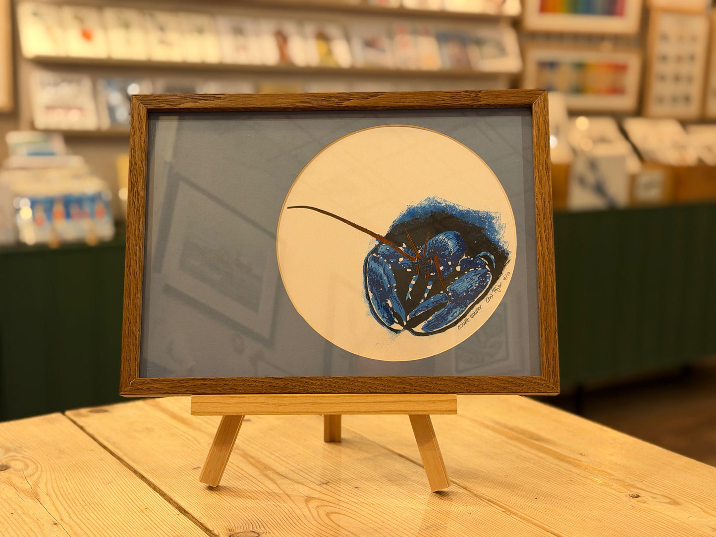 Cobalt Lobster Lino Print Original