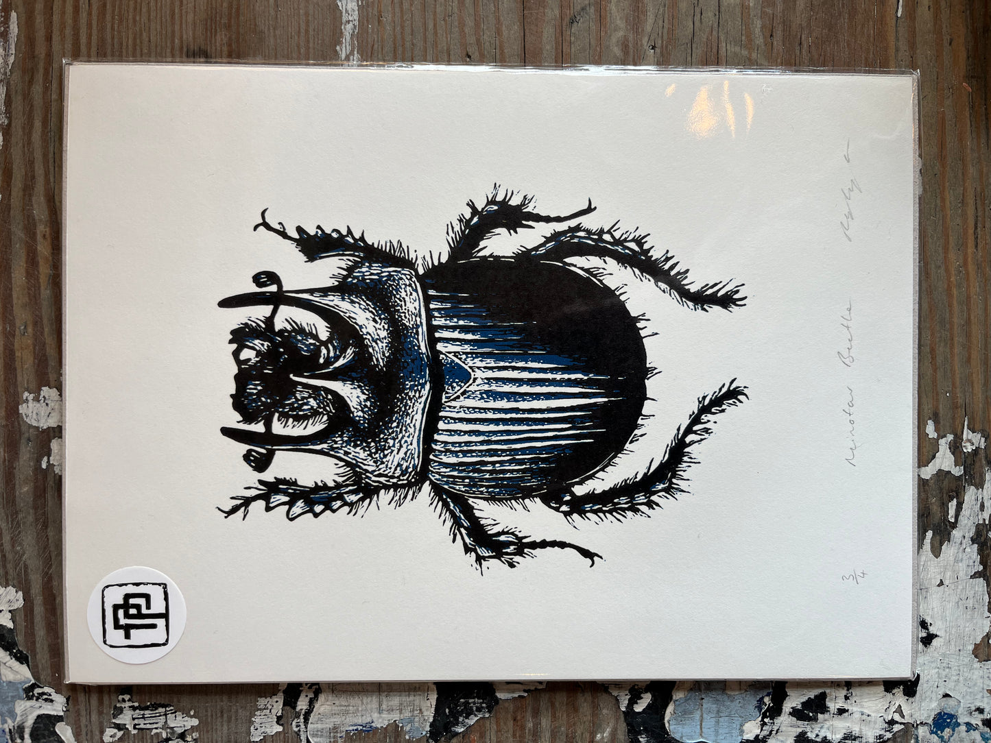 Minotaur Beetle Linocut Print