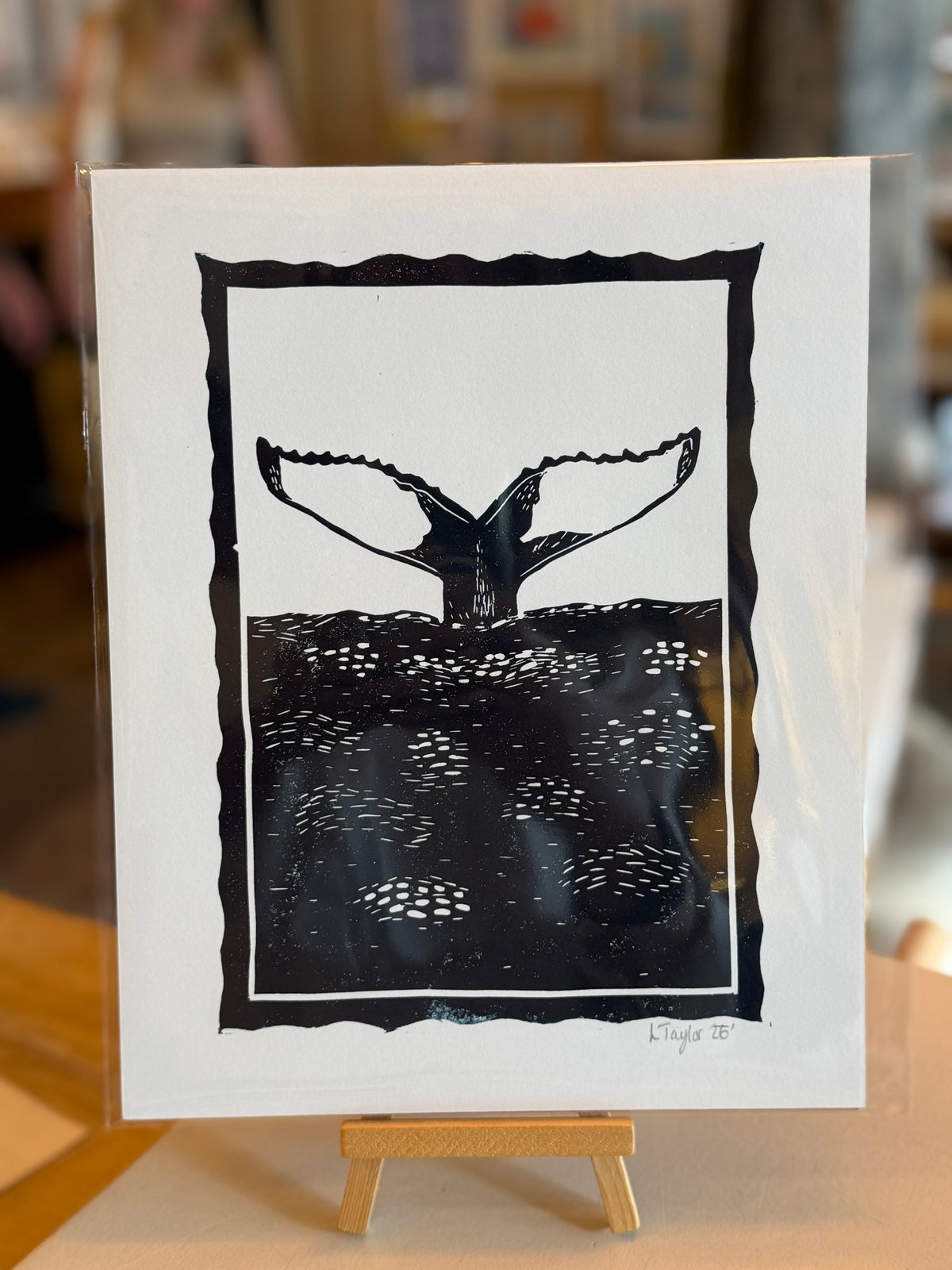Diving Whale-Original Lino Cut