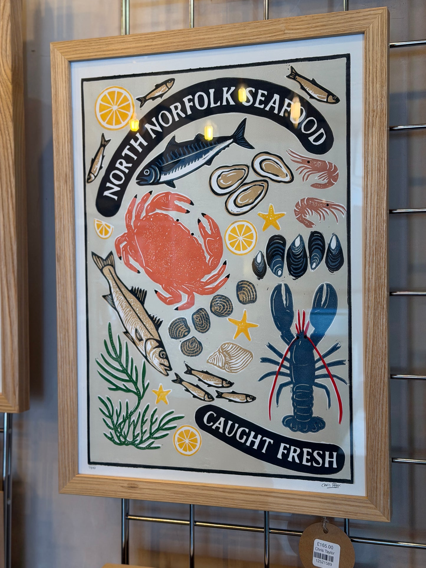 North Norfolk Seafood poster A3 - handprinted linocut
