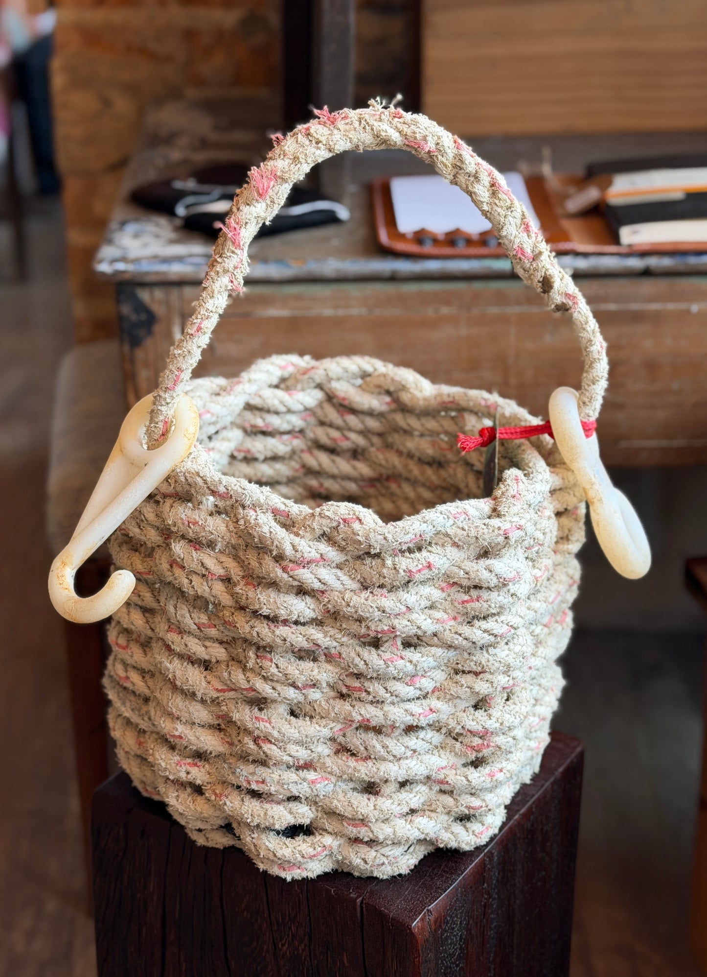 Upcycled crab pot rope hanging basket