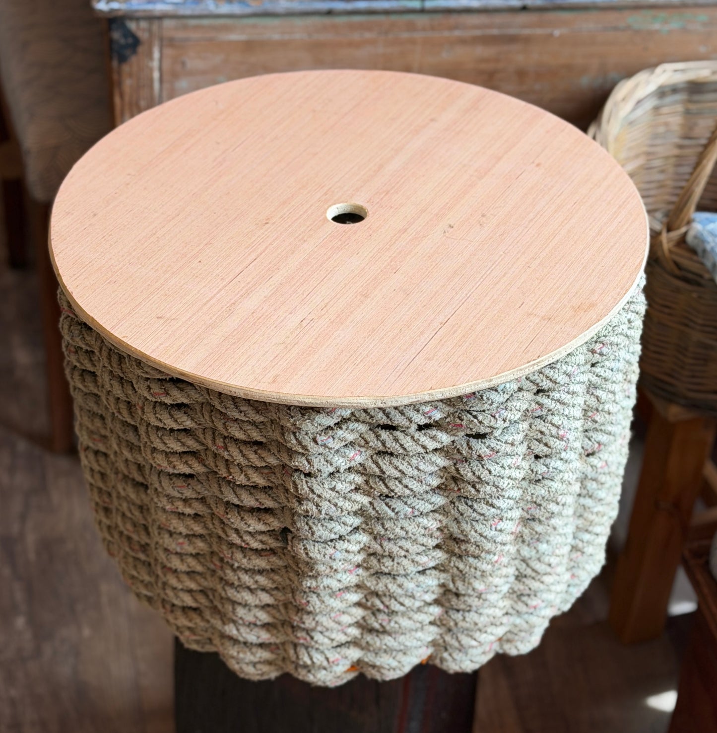 Foot stool - hand-woven from Cromer crab pot ropes