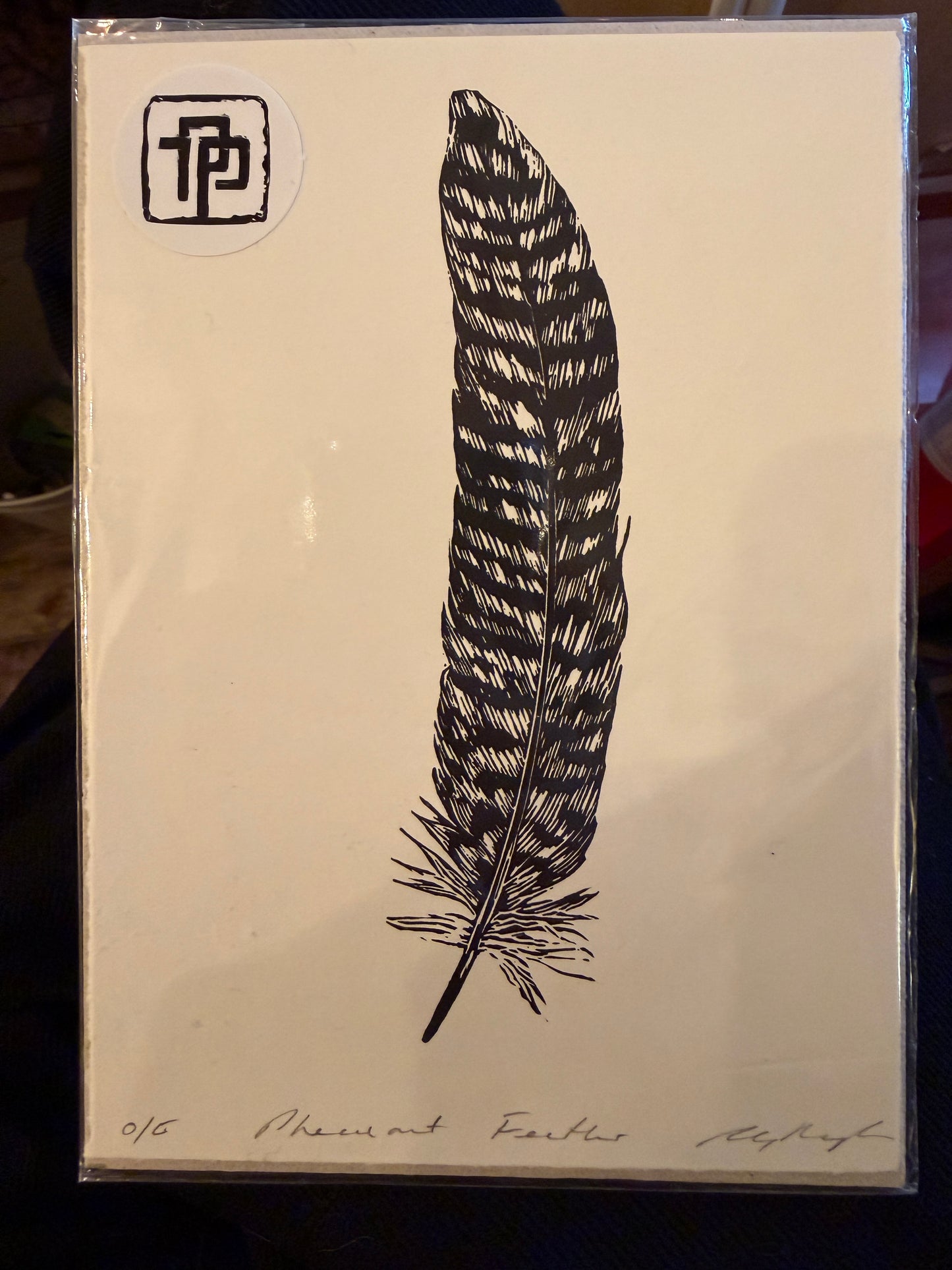 Phesant Feather Linocut Print
