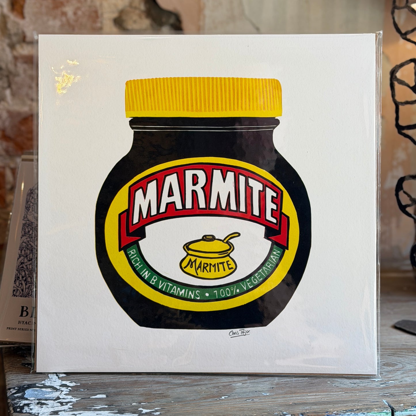Marmite pot - reduction cut 5 colour linocut print