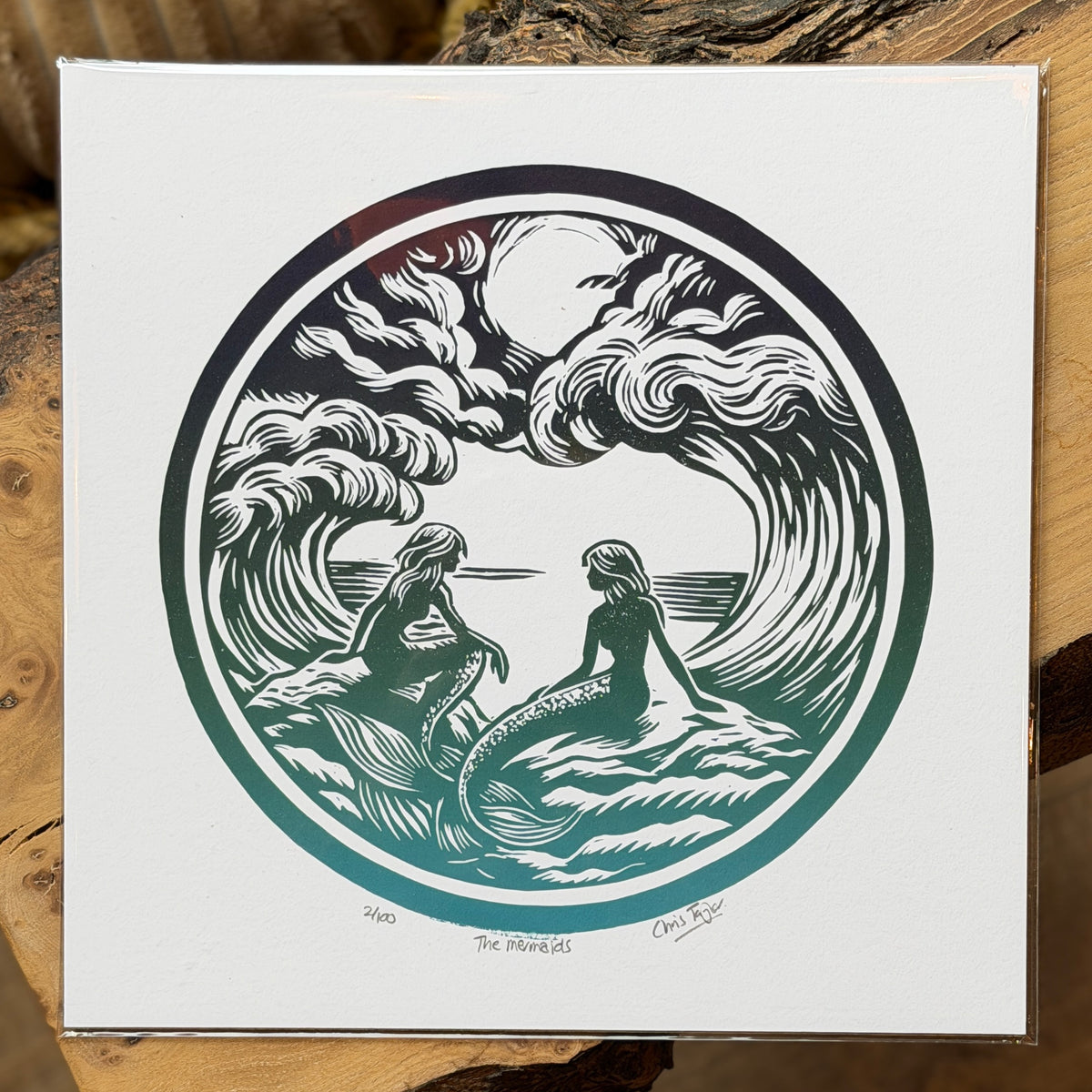 The Mermaids - linocut print design giclee prints