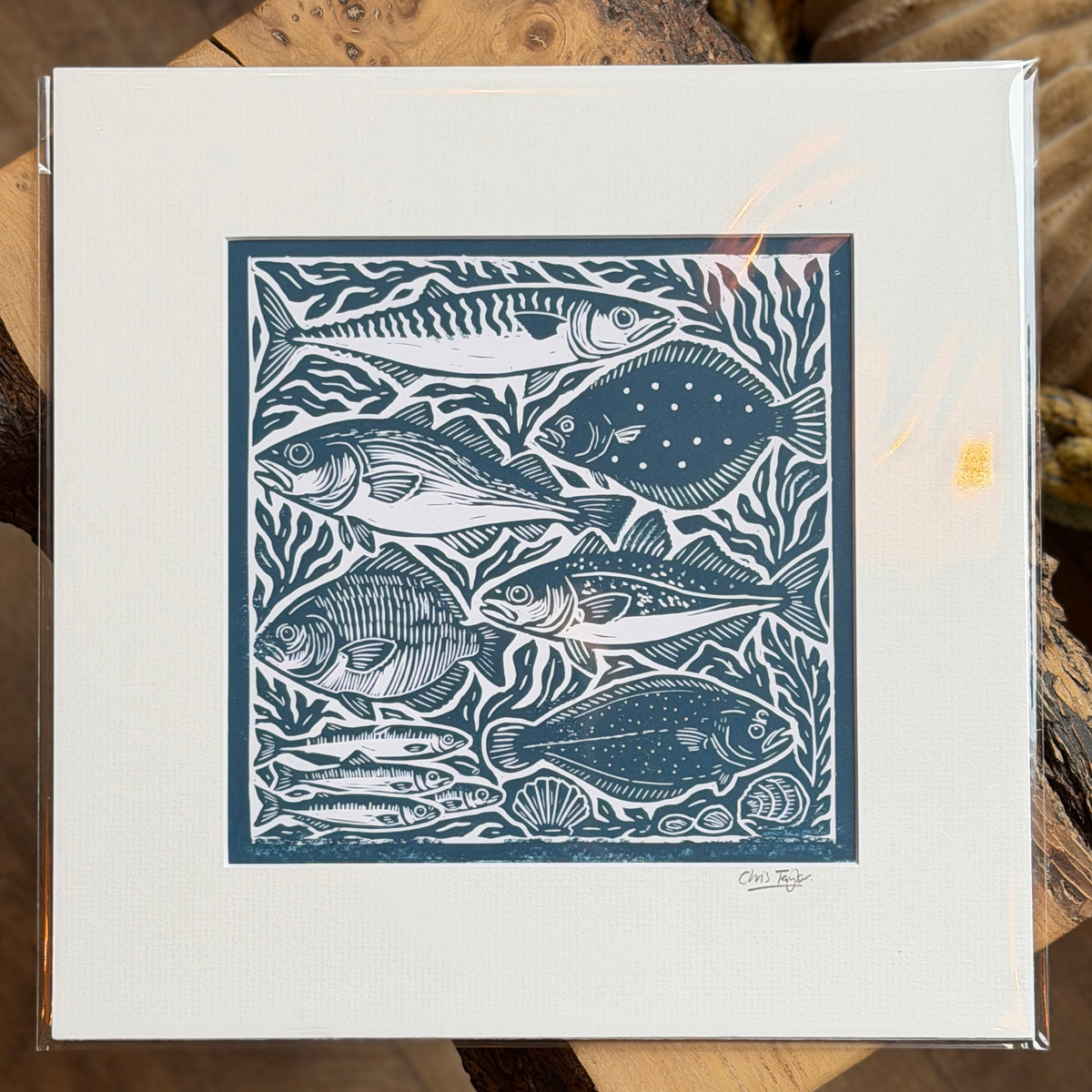 North sea fish - linocut print - square