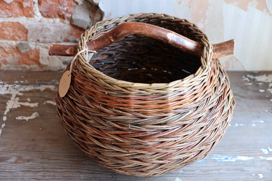 Herringbone Weave Basket with Wooden Handle