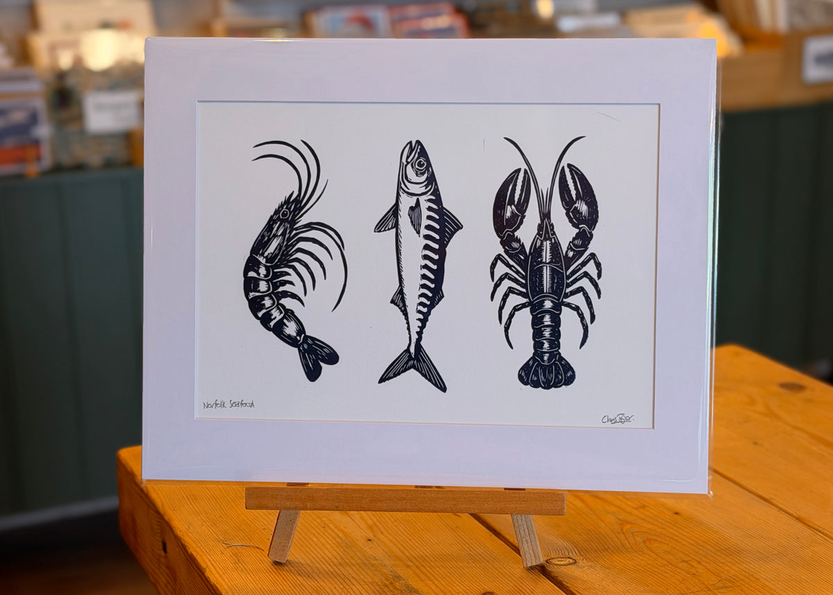 North Norfolk's Seafood/Marine Life linocut prints