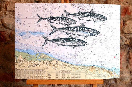 4 Mackerel Lino Print on North Norfolk chart