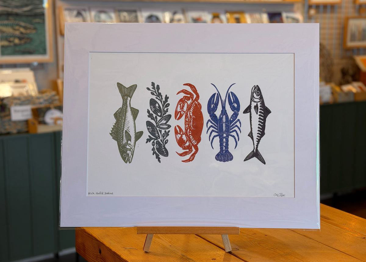 North Norfolk's Seafood/Marine Life linocut prints