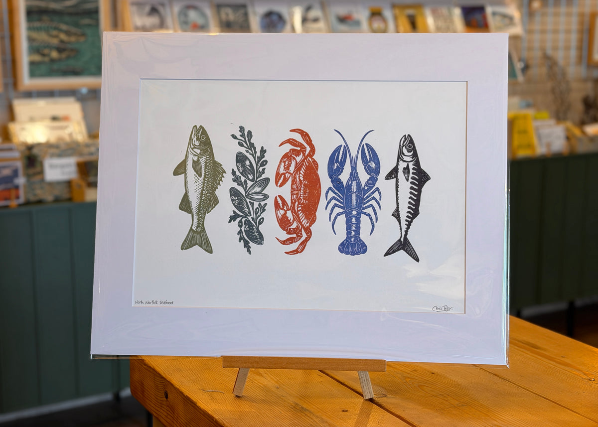 North Norfolk's Seafood/Marine Life linocut prints