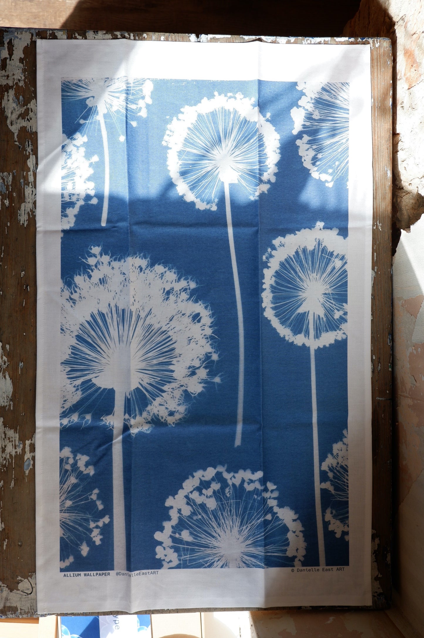 Allium Cyanotype design Tea Towel