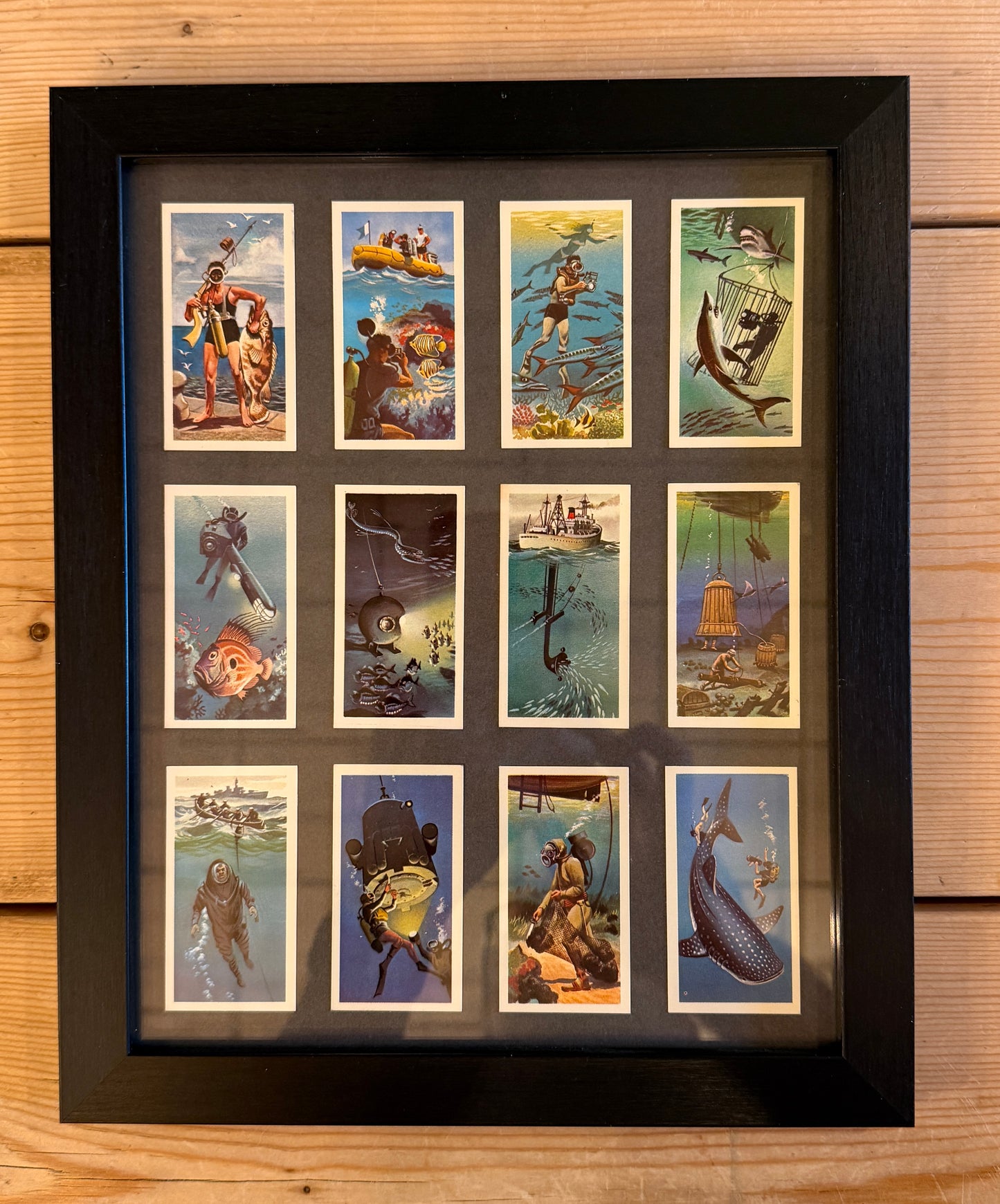 Vintage Brooke Bond tea cards - underwater scenes - mounted in frames