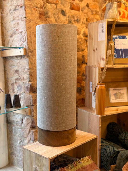 Iroko Tube Lamp With Merchant & Mills Shade