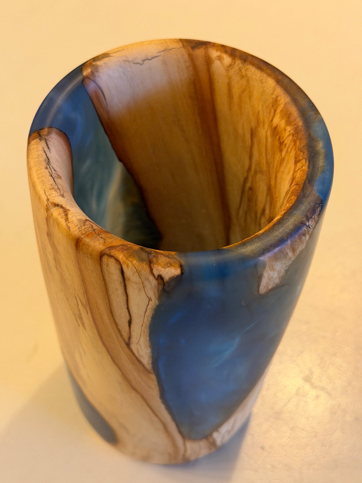 Spalted Beech Wood & Blue Resin Vase 2