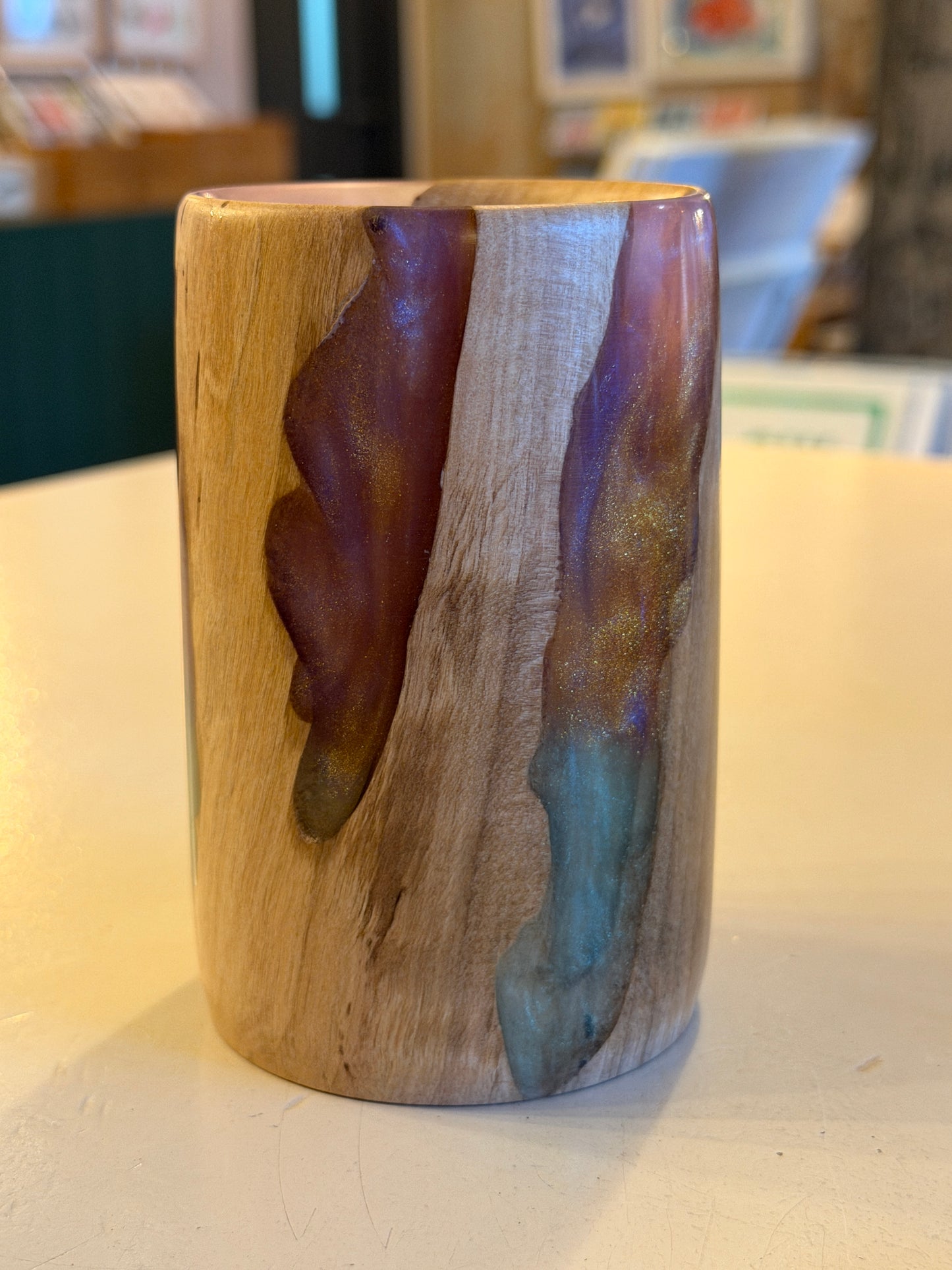 Ash Wood & Mixed Colour Resin Vase