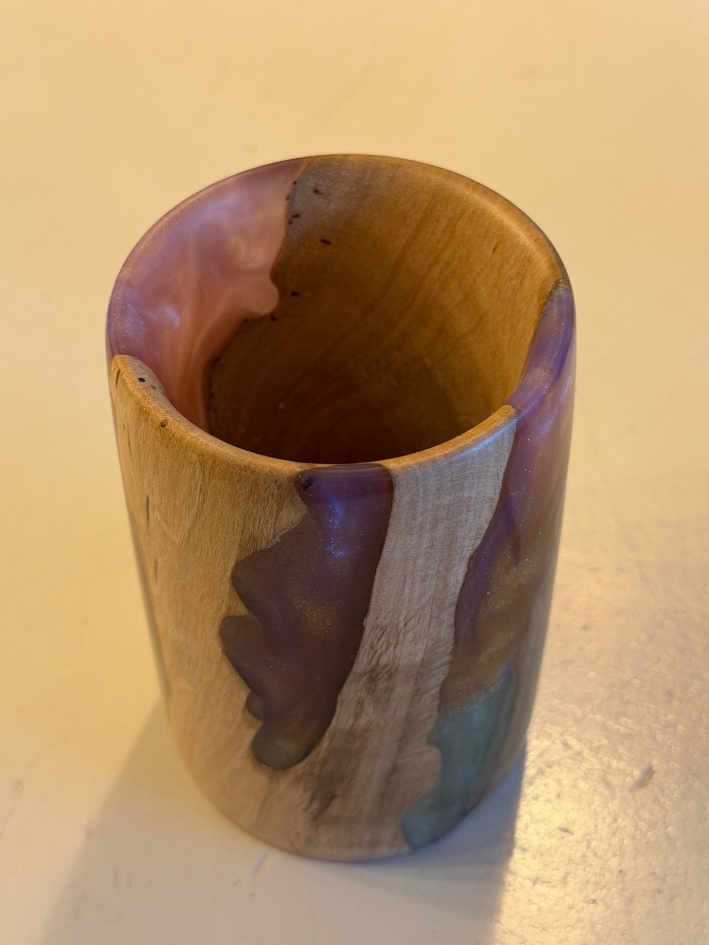 Ash Wood & Mixed Colour Resin Vase