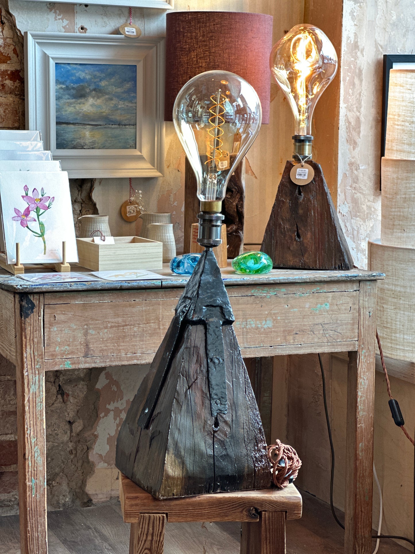 Cromer Lamps with Original Wrought Steel Topper and Detail