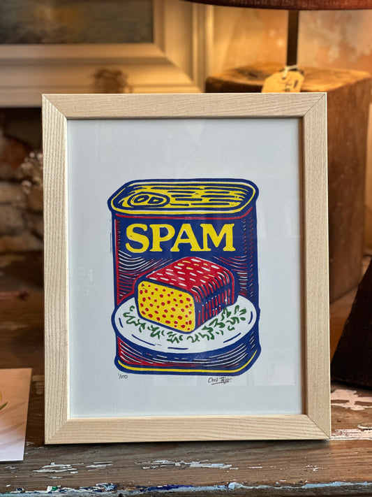 Spam - four colour  linocut print