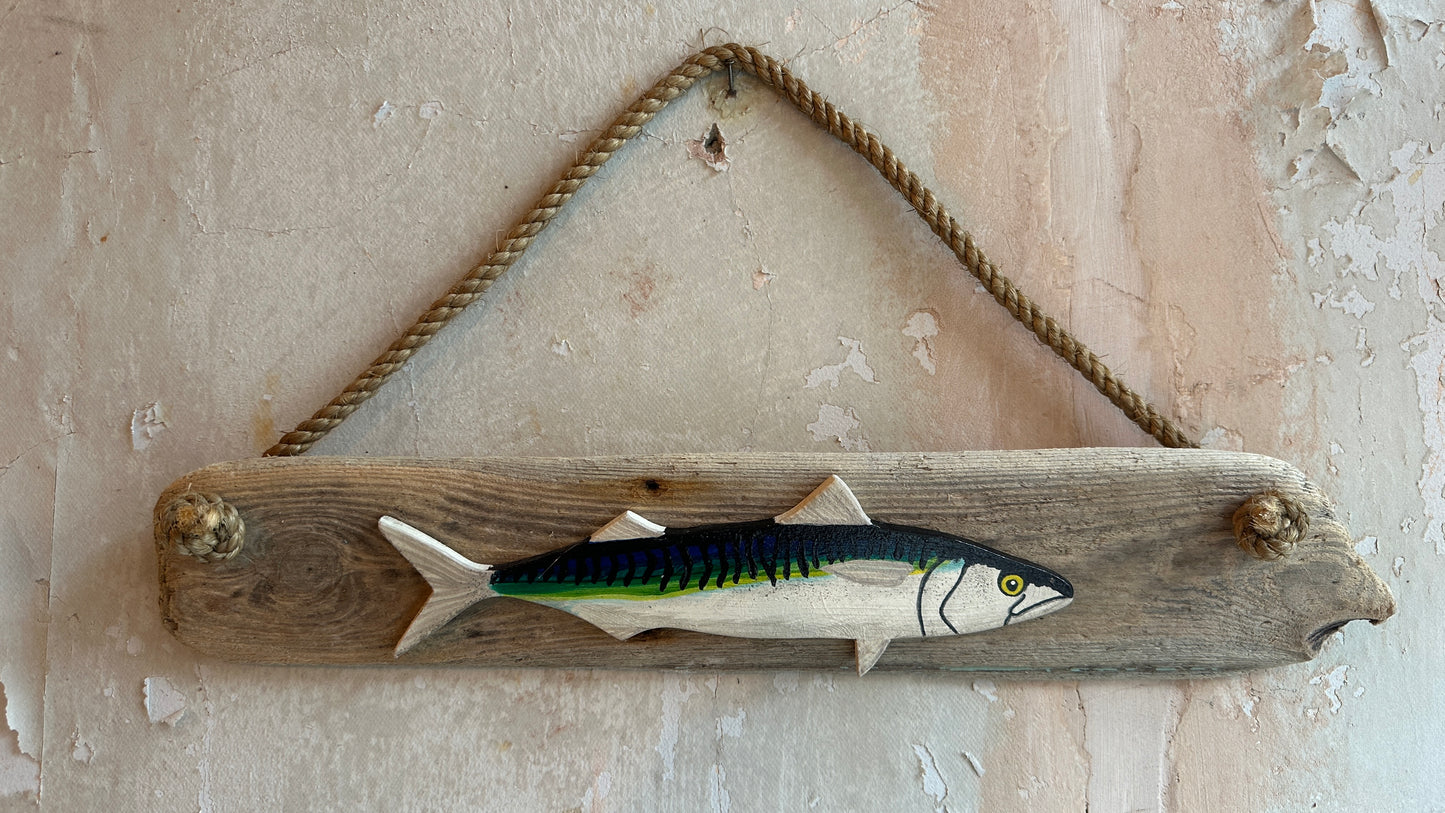 Hand-Painted Mackerel & Driftwood Wall Hanging