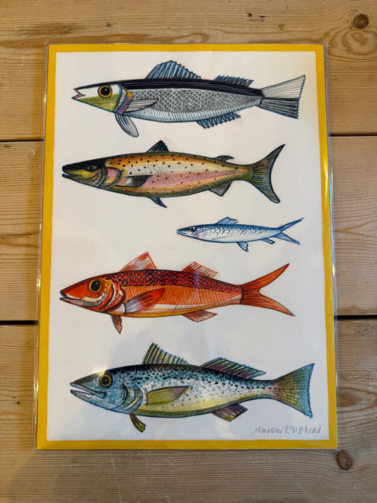 Five Fish Yellow Frame