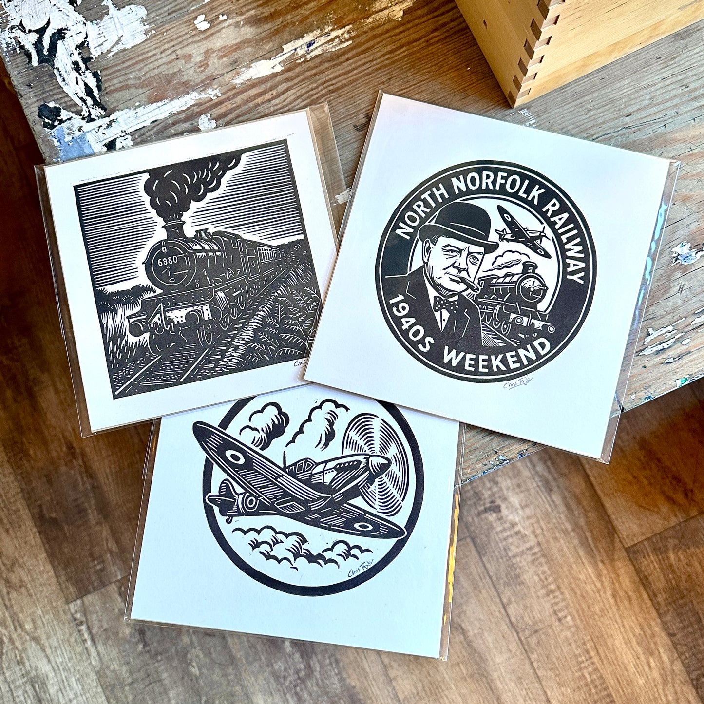 1940s mini linocut prints (20x20cm)