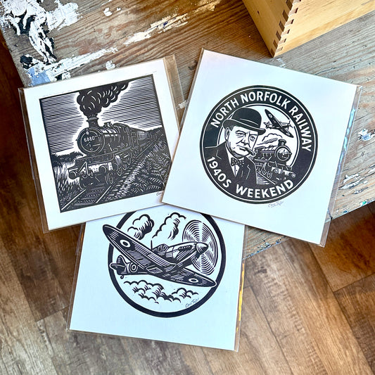 1940s mini linocut prints (20x20cm)