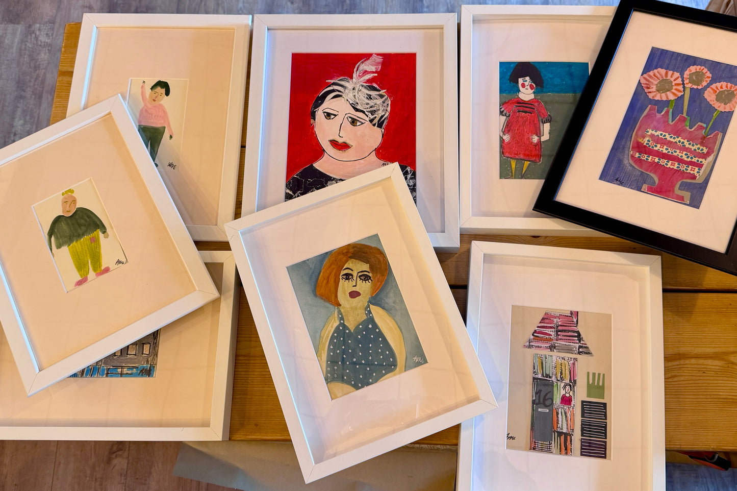 Mid-size framed Wacky Woman original paintings - various