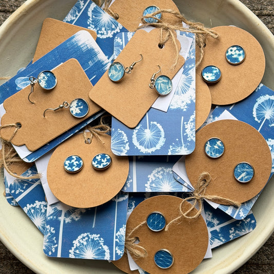 Cyanotype bits earrings - dangle & stud
