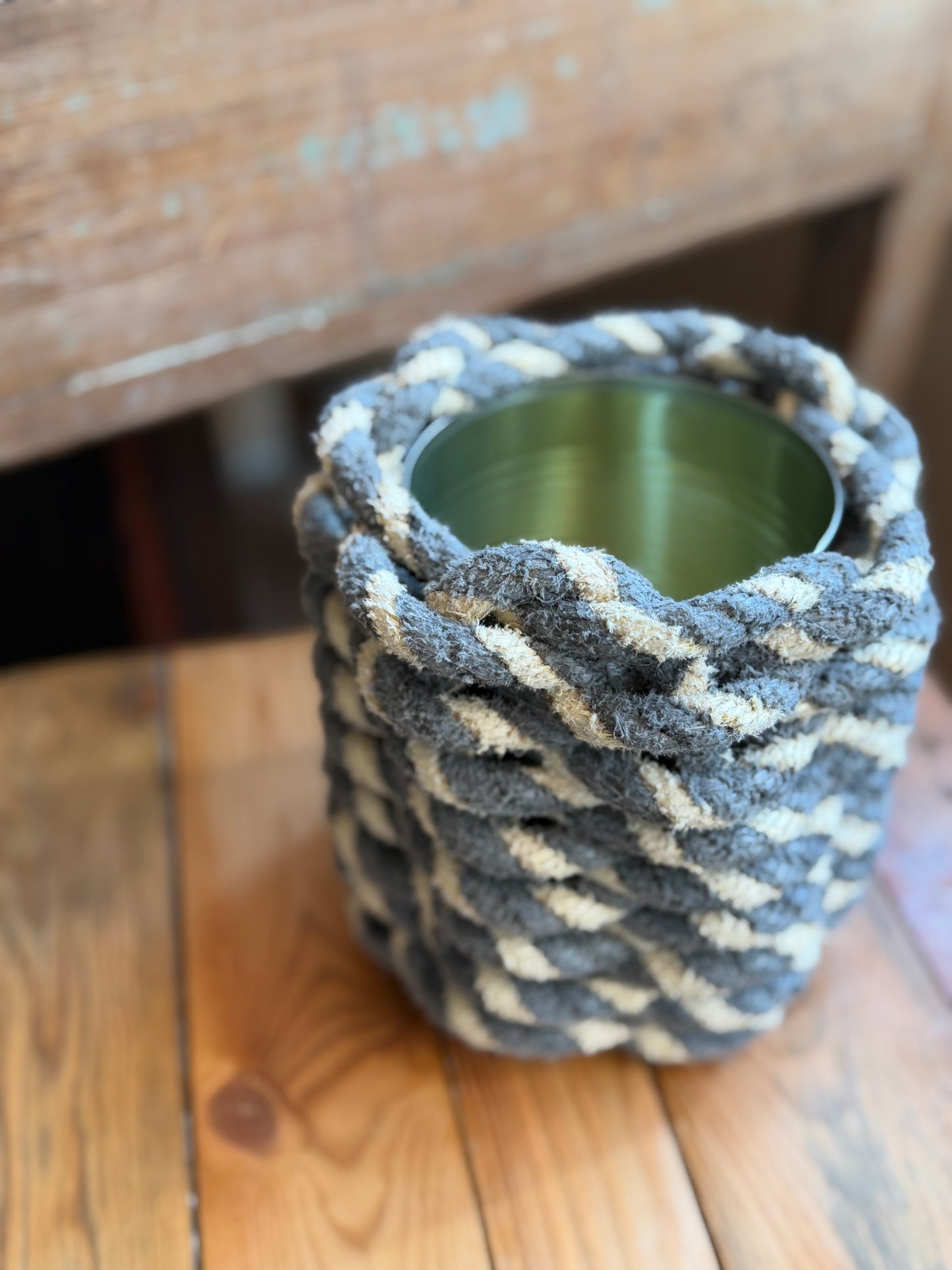 Hand-woven upcycled crab pot rope plant pot/utensil baskets