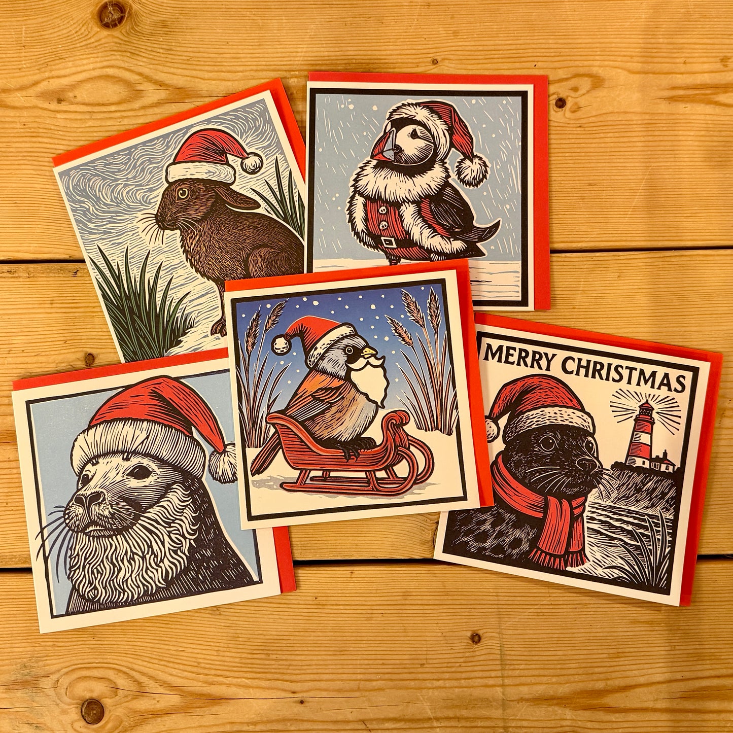 Norfolk Coast linocut design Christmas Cards & gift tags