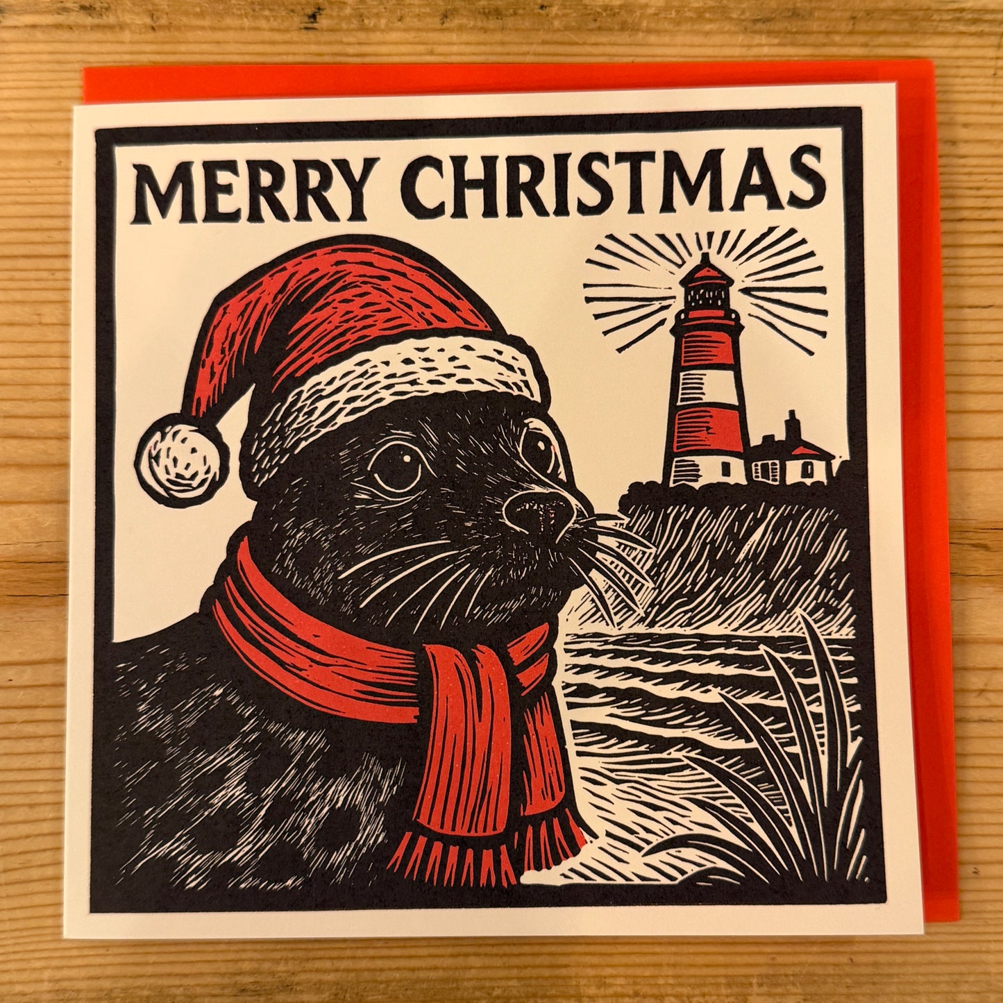 Norfolk Coast linocut design Christmas Cards & gift tags