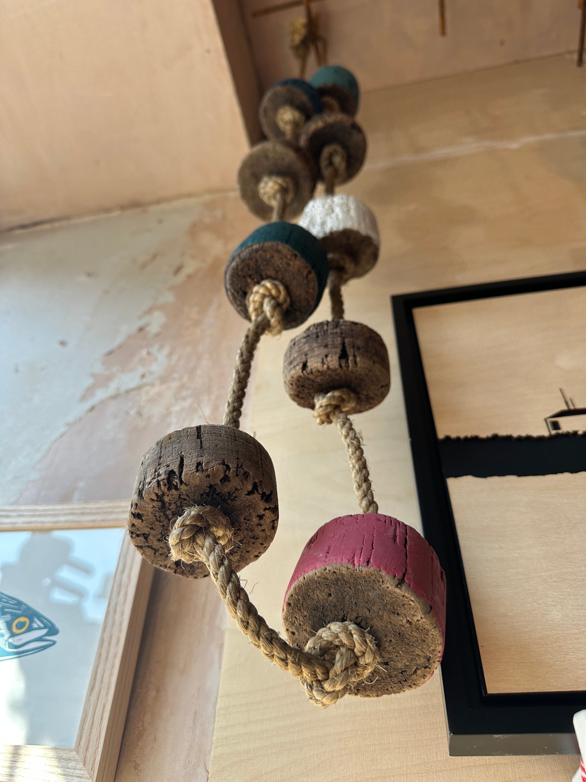 decorating large fish net ropes with cork Vintage North Norfolk Fishing Net Cork Float decorations – MAKE HOLT