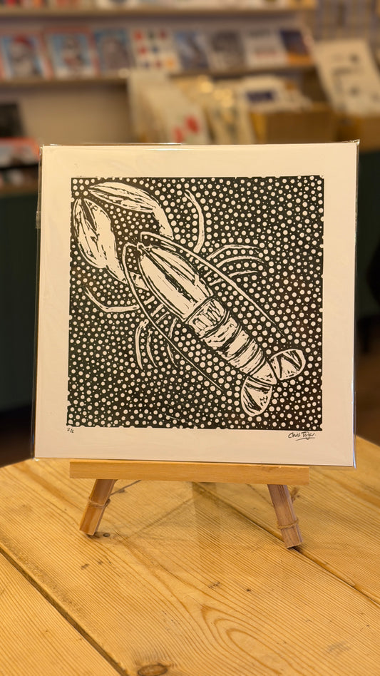 Dotty lobster - single colour linocut print