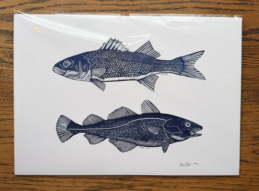 North Sea Fish 2 - A3 linocut print - Single colour