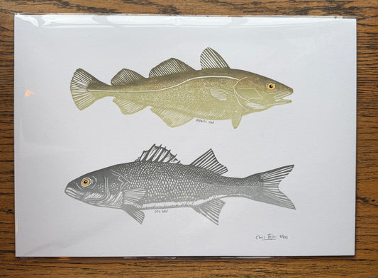 North Sea Fish 2 - A3 linocut print - Colour gradient