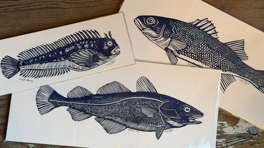 North Sea Fish series - individual fish linocut prints