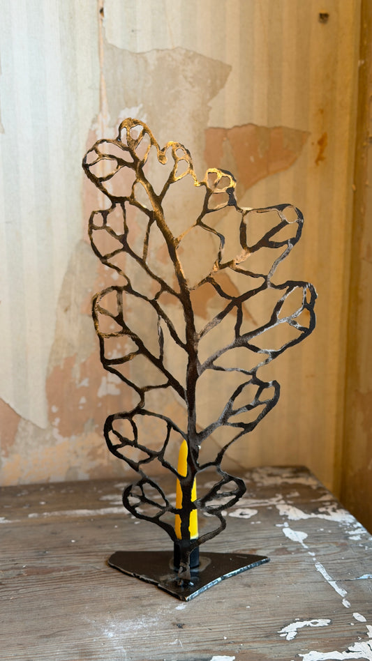 Large Steel Oak Leaf Candle Holder