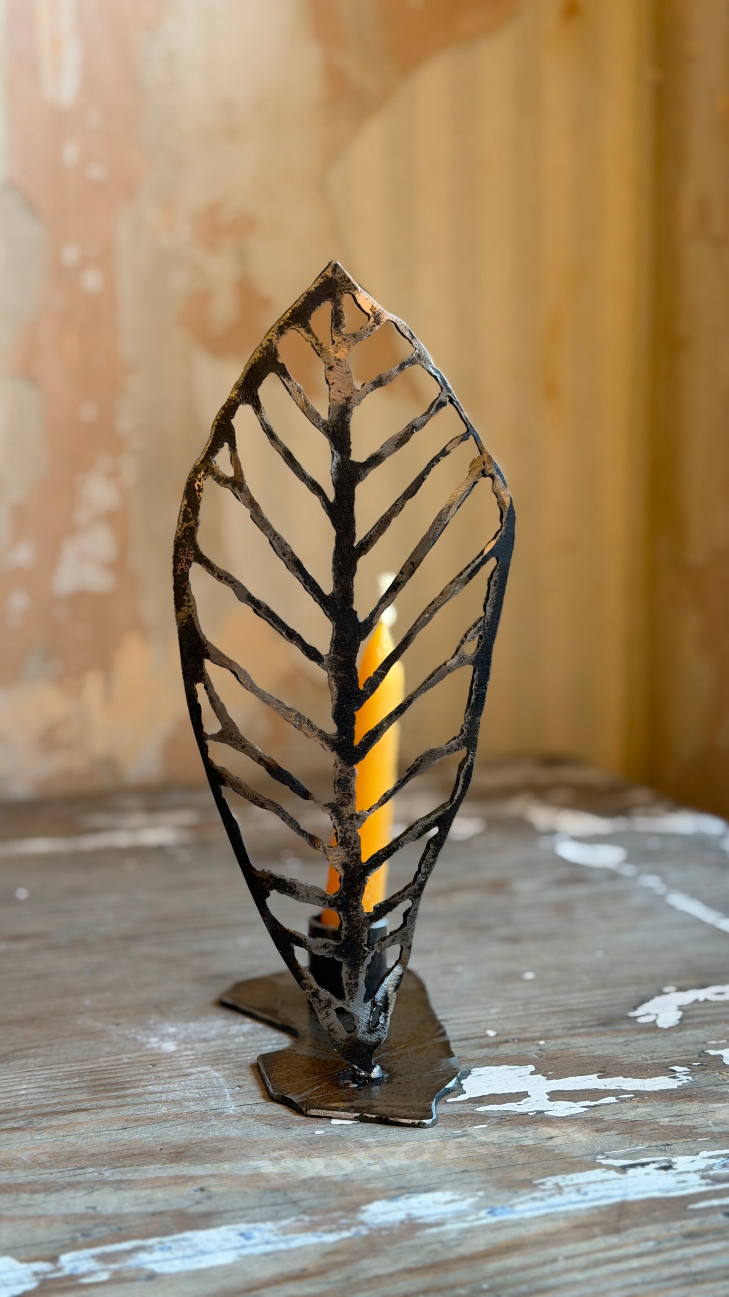 Medium Steel Chestnut Leaf Candle Holder