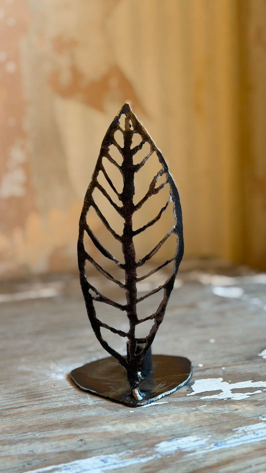 Small Steel Chestnut Leaf Candle Holder