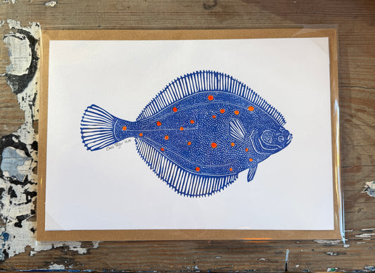 Plaice - original linocut print 19x28cm