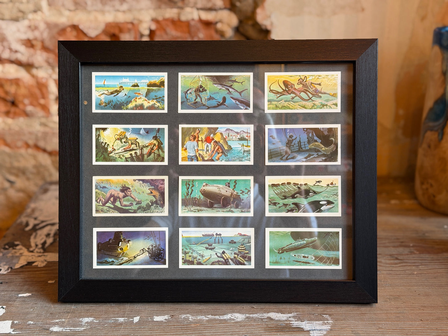 Vintage Brooke Bond tea cards - underwater scenes - mounted in frames