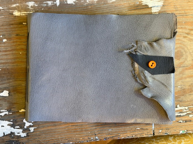 Grey Leather Book - khaki paper