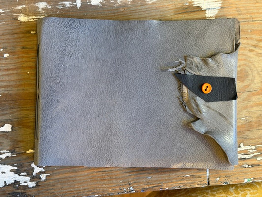 Grey Leather Book - khaki paper